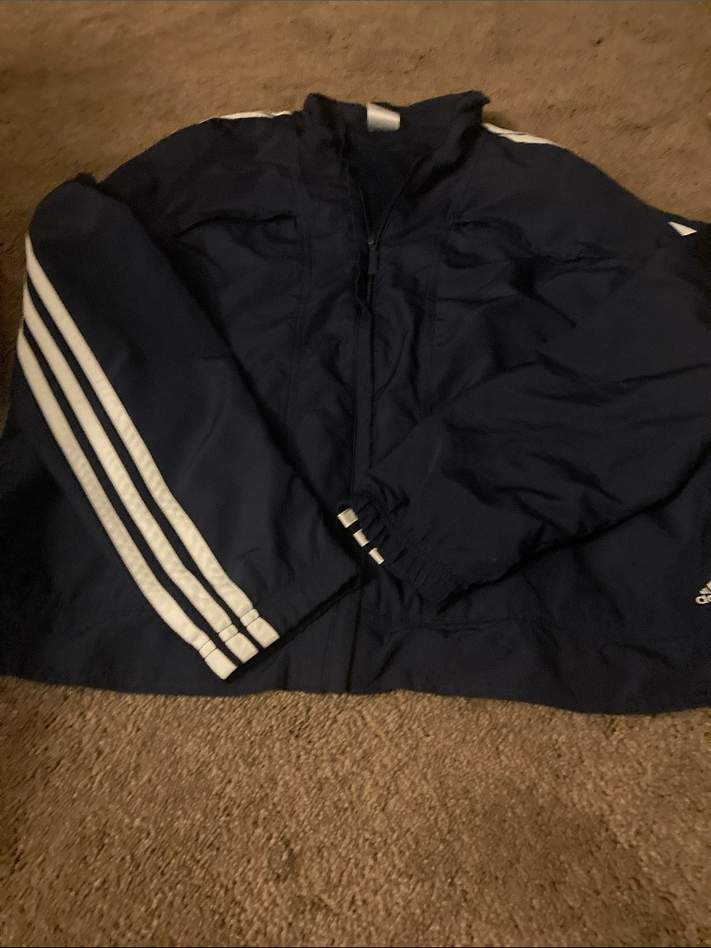 adidas unisex Navy and White light weight jacket size large